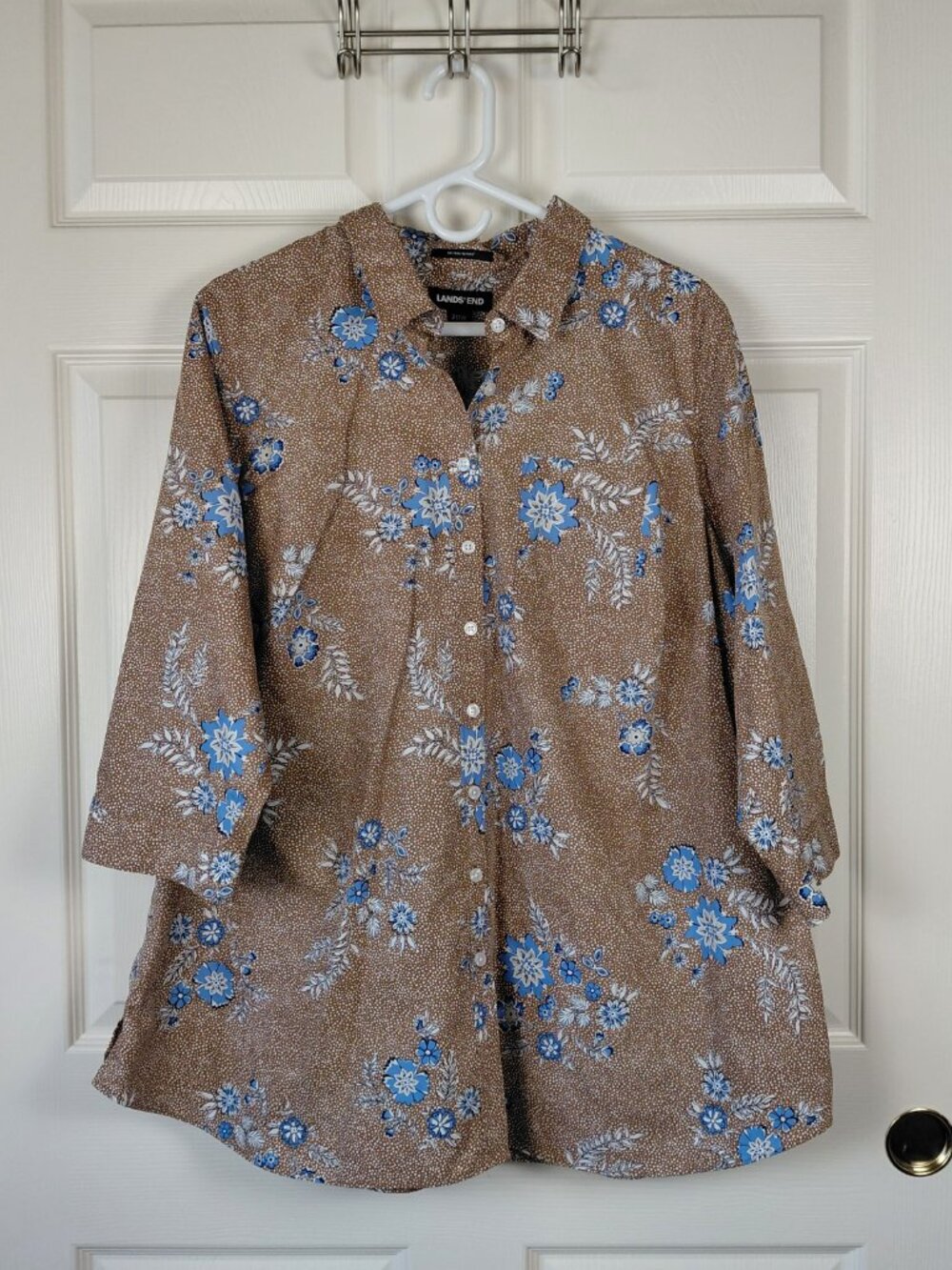Lands End Womens No Iron Supima Cotton Floral Button Up size 20W